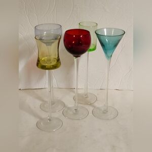 Cordial Glasses Set Of 5 Vintage Long Stem Color Mix 7"